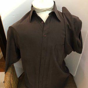 Burma Bibas Dark Brown Silk Dress Shirt  Large